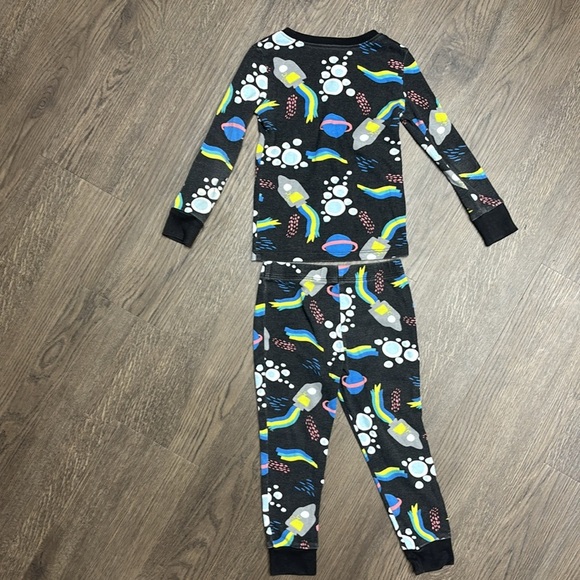 Okie Dokie 3T Space Theme Kids Matching cuffed Pajamas - Black and Blue. GUC. - Picture 4 of 7